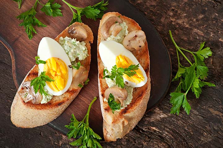 Bruschetta with mushroom and egg recipe for kids