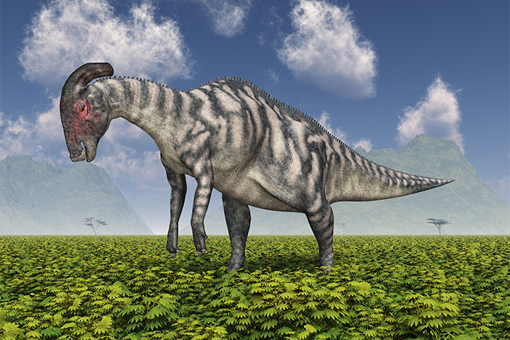A herbivorous dinosaur walking on two feet