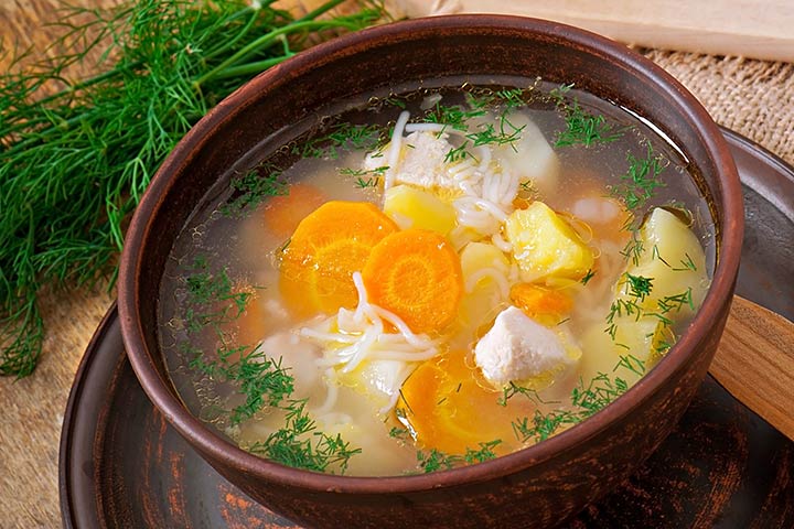 Chicken broth with vegetables and herbs recipe for kids