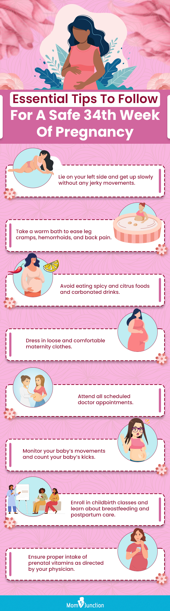 essential tips to follow for a safe 34th week of pregnancy (infographic)