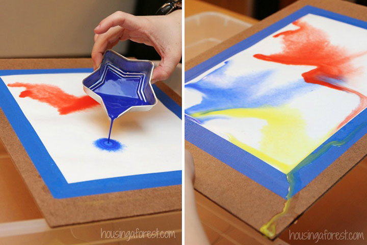 Pour painting for kids with watercolor