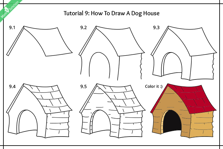How to draw a dog for kids, house