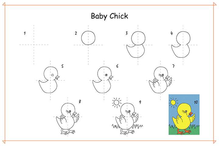 How to draw baby chick cartoons for kids
