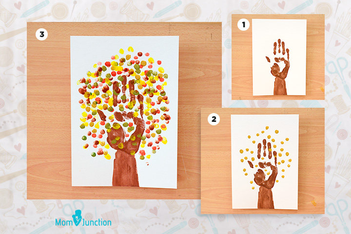 Autumn tree finger and thumb painting for kids