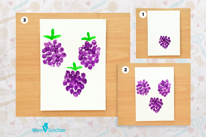 Bunch of grapes finger and thumb painting for kids