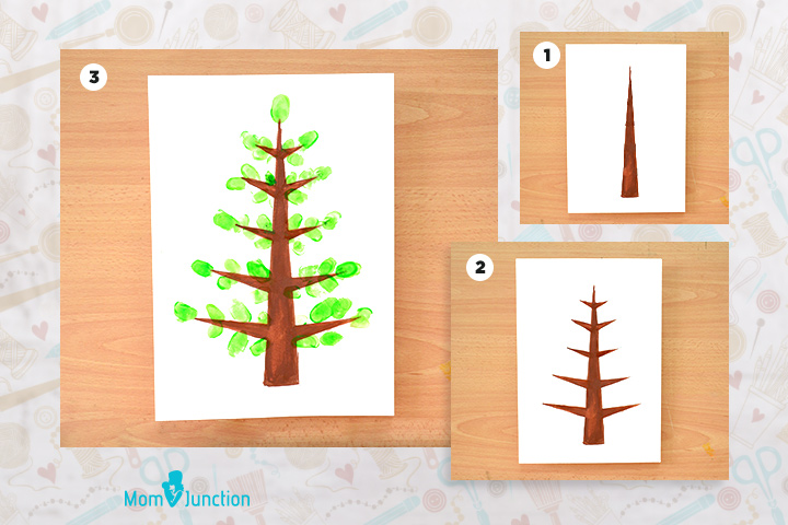 Christmas tree finger and thumb painting for kids