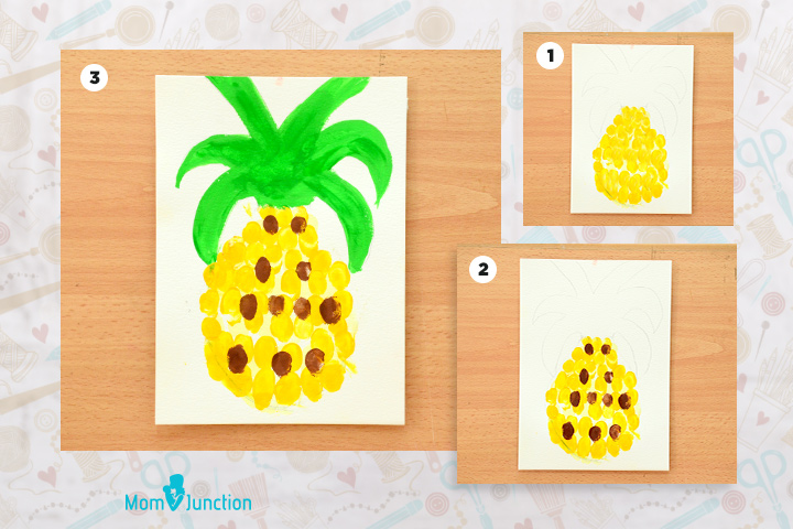 Pineapple finger and thumb painting for kids
