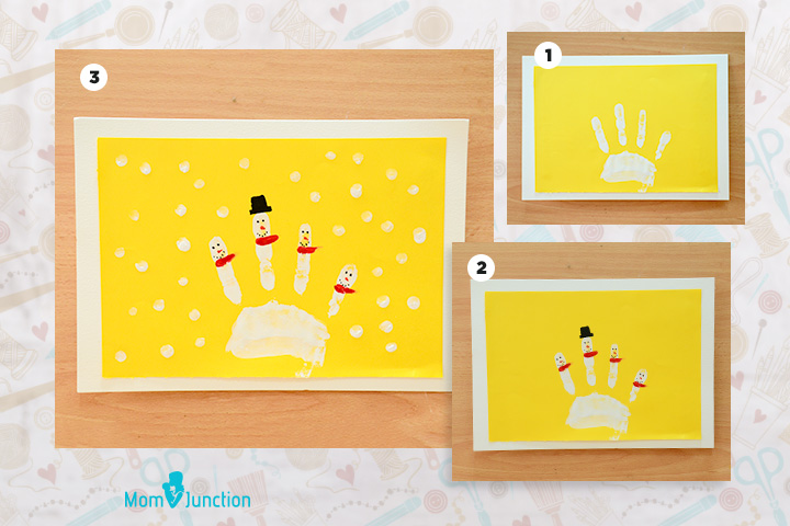 Snowman Crismas card finger and thumb painting for kids