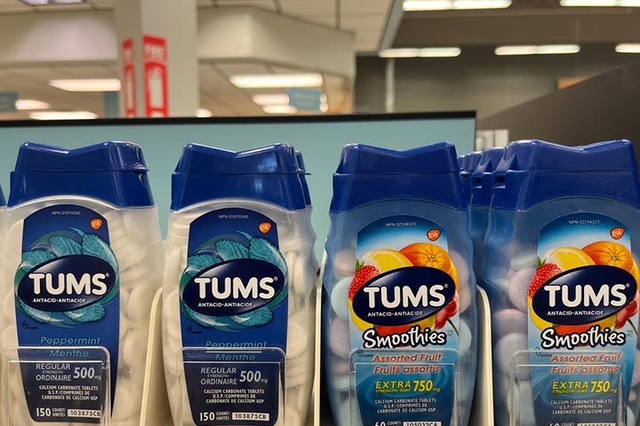 Tums is an antacid with a combination of sucrose and calcium carbonate