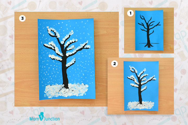 Winter tree finger and thumb painting for kids