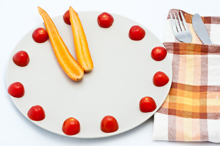 Cherry tomato and carrot clock crafts for kids