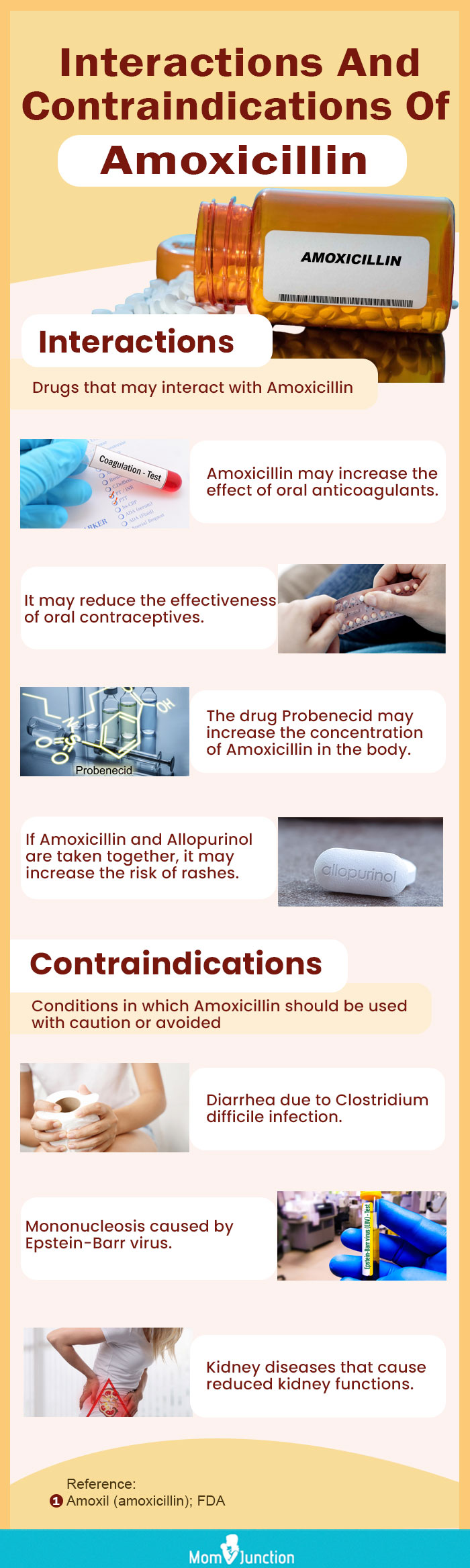 interactions and contraindications of amoxicillin (infographic)