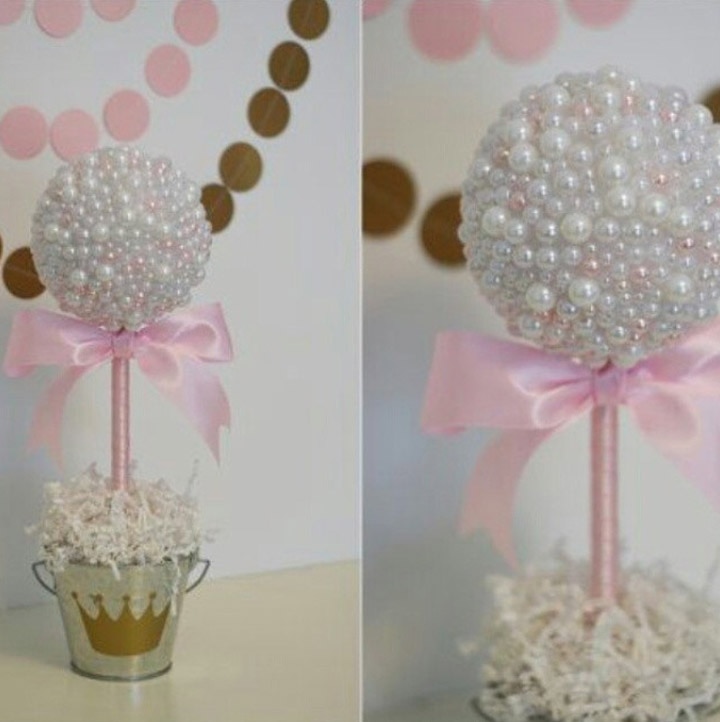 Pearl studded topiary unique baby shower centerpiece