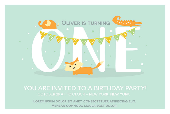 Cute animals themed 1st Birthday Invitation Wordings
