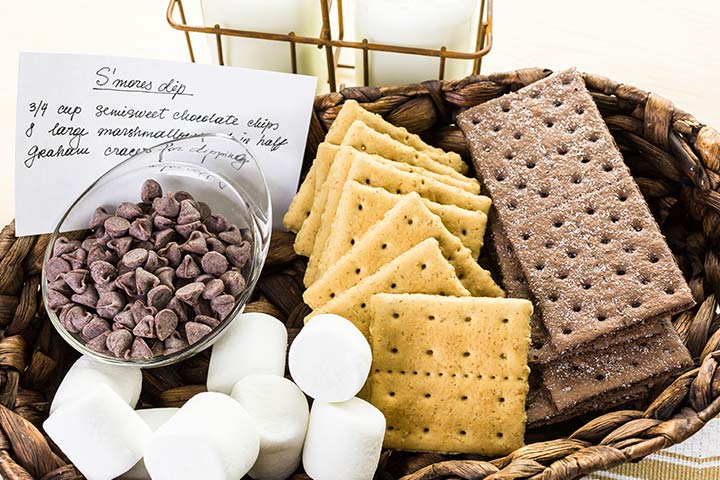 Chocolate-dipped smores for baby shower food ideas