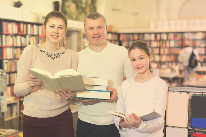 Bookstore or library family photo idea