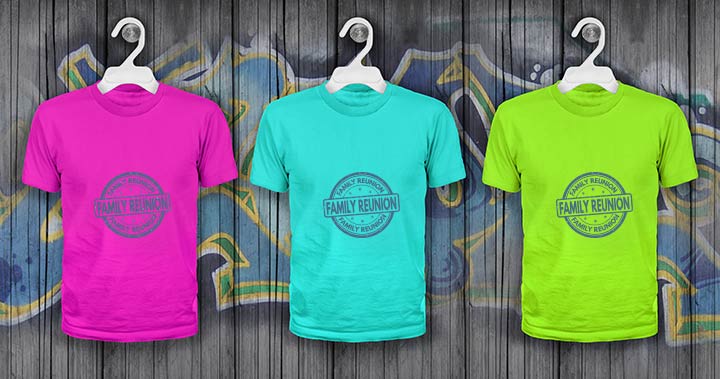 Color-coordinated t-shirts, family reunion T-shiirt idea