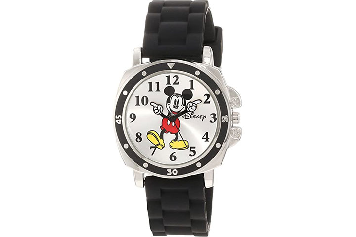 Disney Kids Mickey Mouse Watch With Black Rubber Strap