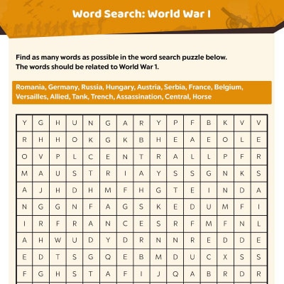 World War I Worksheets: Crossword Puzzle
