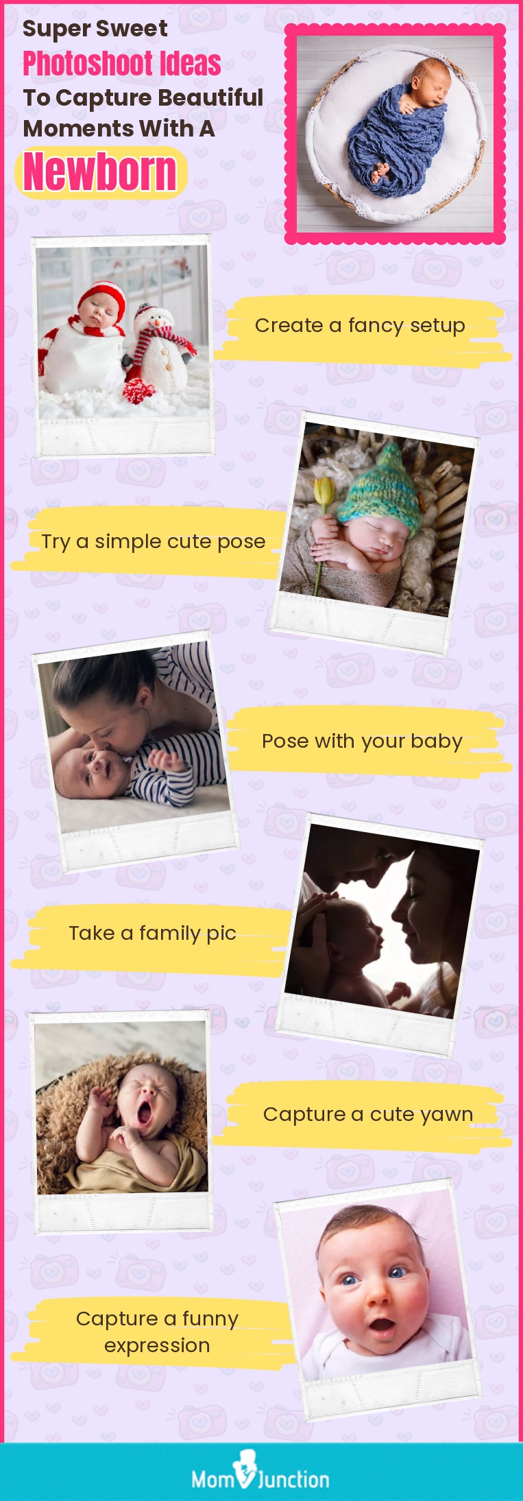 super sweet photoshoot ideas to capture beautiful moments with a newborn (infographic)
