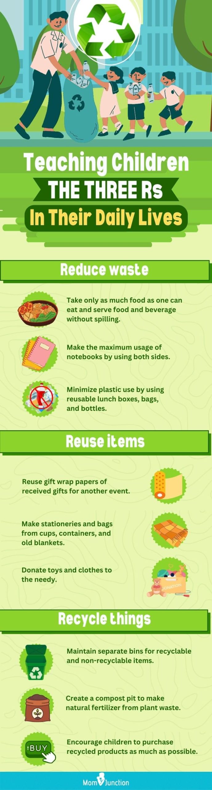 easy ways children can reduce reuse and recycle (infographic)