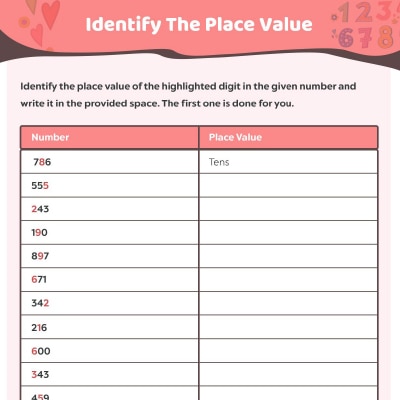 的地方Value Worksheet: Identifying Number