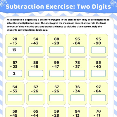 Two-digit Subtraction Worksheets Without Regrouping
