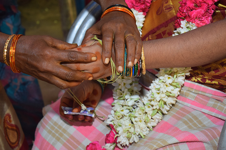 Expectant mothers are decked up in traditional jewelry during godh bharai