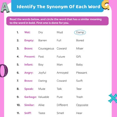 Identify The Synonym Of Each Word