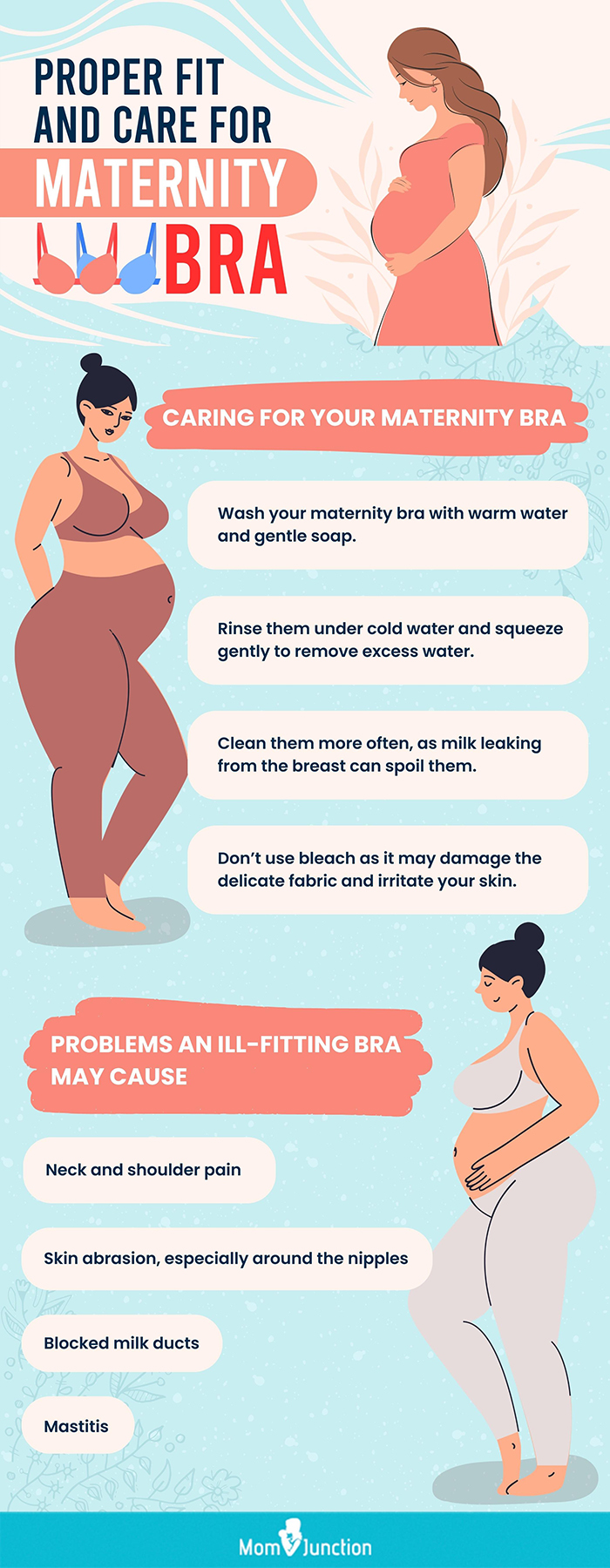 proper fit and care for maternity bra (infographic)