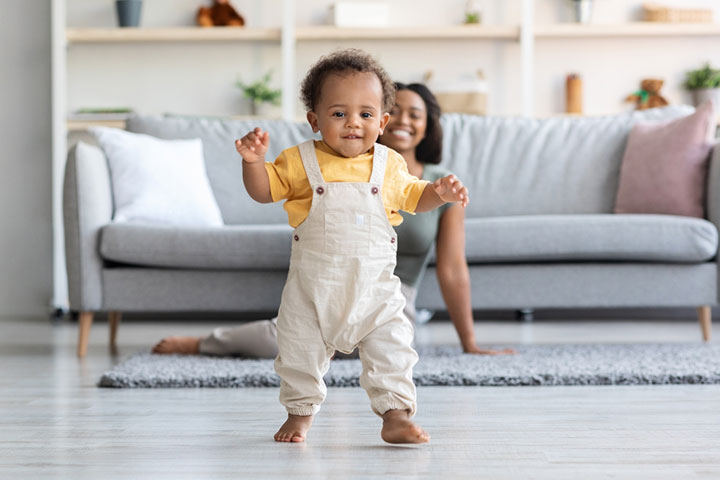 At 18 months, toddlers stand and walk without support