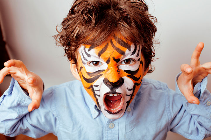 Dark Yellow, White, And Black Tiger Face Paints For Kids