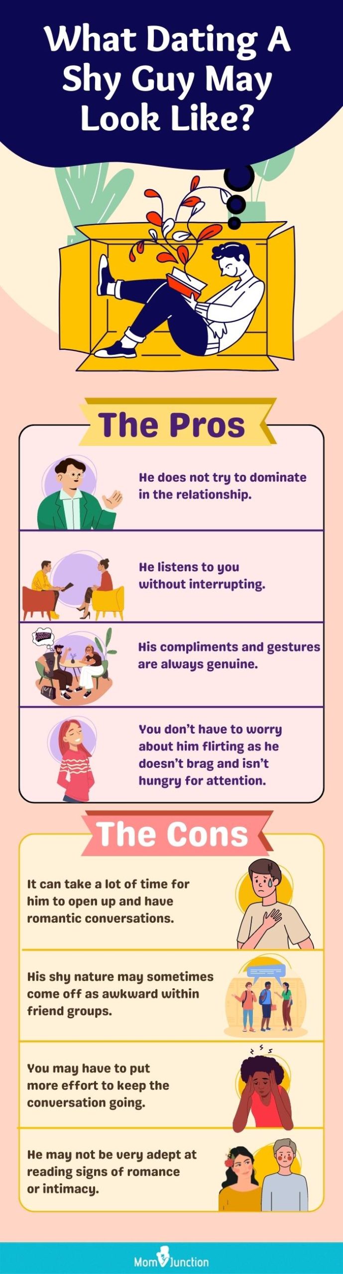 pros and cons of dating a shy guy (infographic)