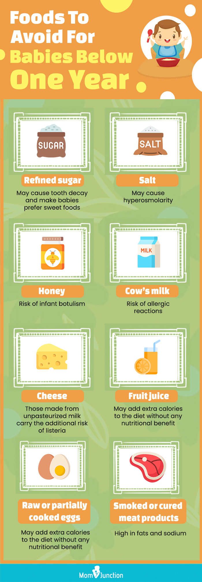食物to avoid for babies below one year (infographic)