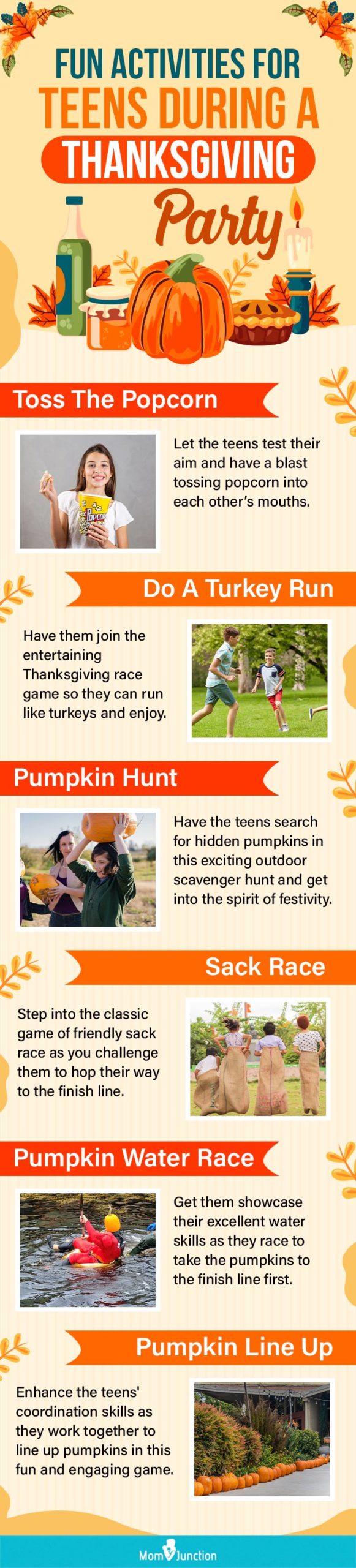 fun activities for teens during a thanksgiving party (infographic)