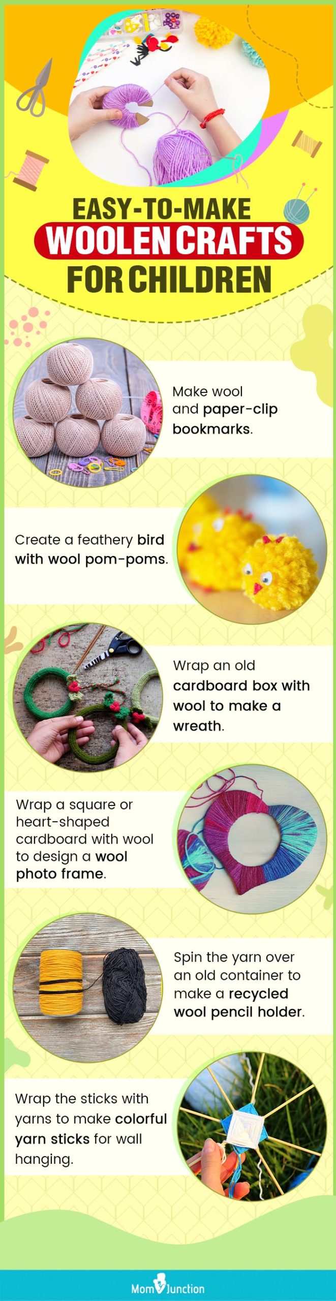 easy to make woolen crafts for children (infographic)