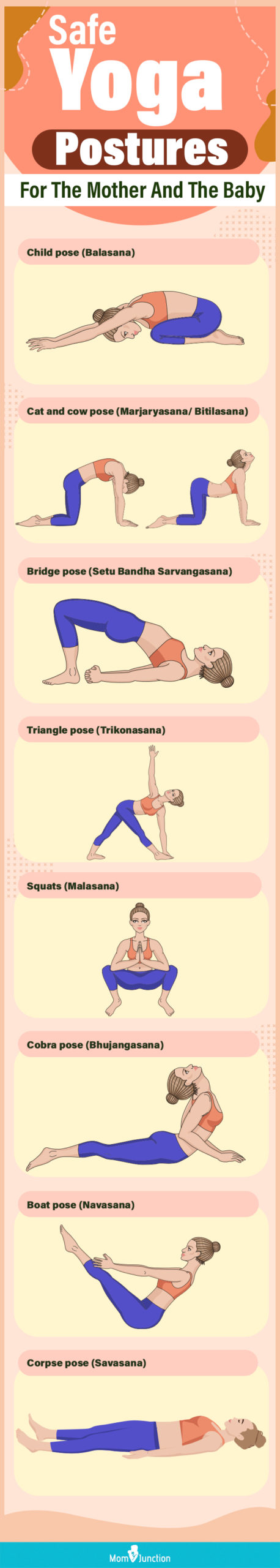 safe yoga postures for the mother and the baby (infographic)