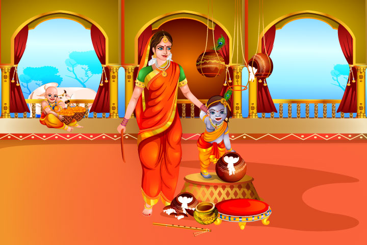 Yashoda catches little Krishna redhanded while stealing butter