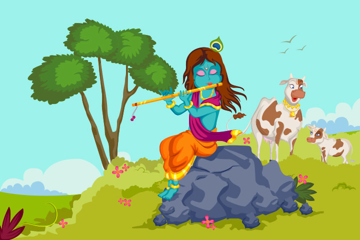 Lord Krishna kills a monster disguised as a cow