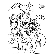 朵拉和她的朋友骑马着色页