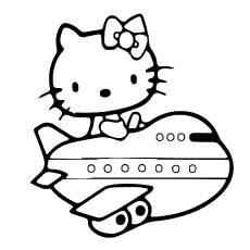 凯蒂猫在飞机上旅行到彩色的可打印图片