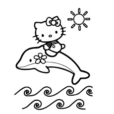 凯蒂猫与海豚玩着色页可打印