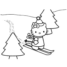 给圣诞节滑冰的凯蒂猫上色