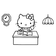 在办公室工作的Hello Kitty免费着色页