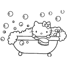 凯蒂猫享受泡泡浴着色页打印