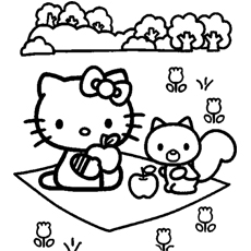 可打印的凯蒂猫在一个有趣的野餐涂色页
