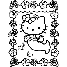 小猫咪美人鱼涂色页