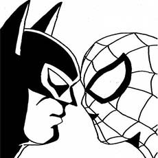 蝙蝠侠和蜘蛛侠面对面的着色页