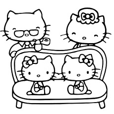 美丽的家庭凯蒂猫涂色单打印