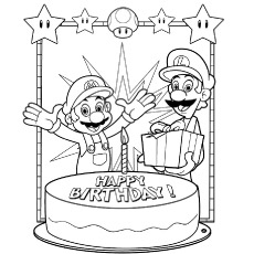 马里奥与兄弟庆祝生日着色页